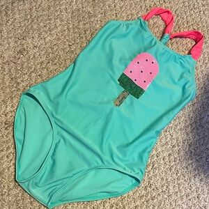 Cat & Jack Kids Swim One Piece in Aqua and Pink